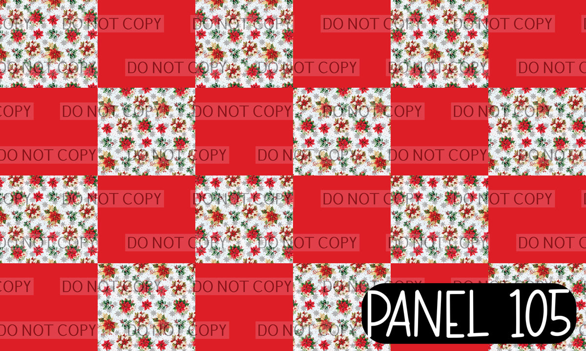 Panel 105 – 12-1 Christmas Floral Snow Red Solid Twisted Headband printed fabric panel preview