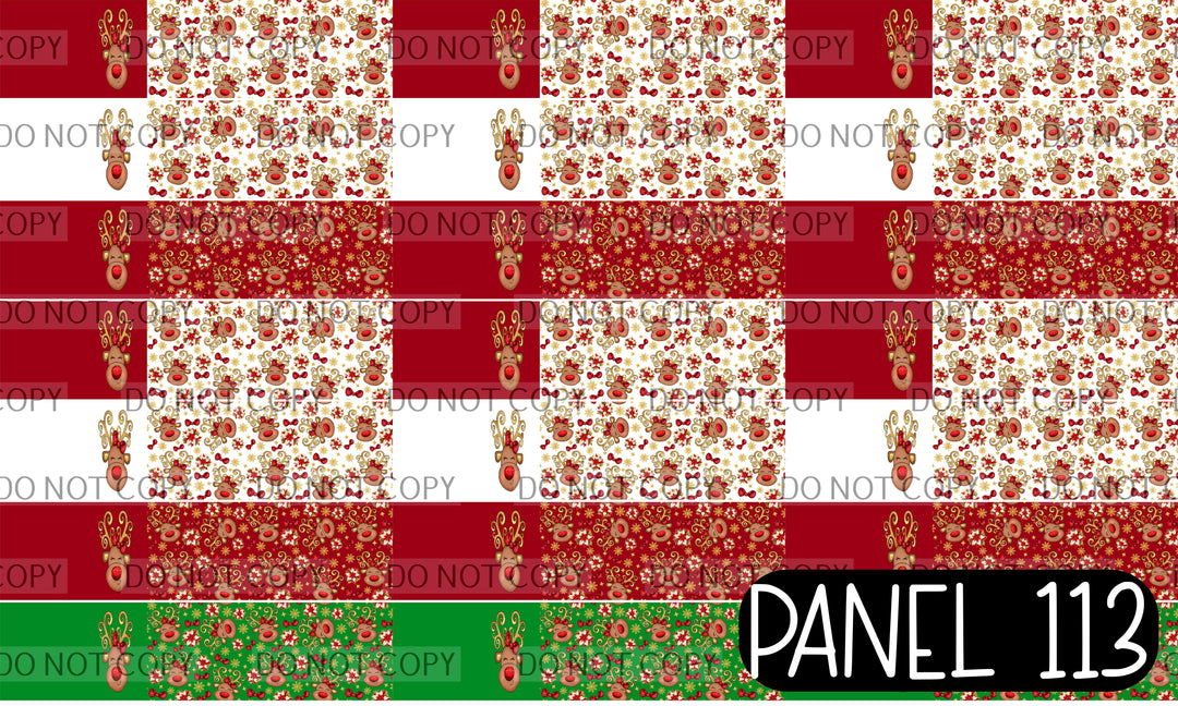 Panel 113 – Glitter Reindeer Mixed 5in 21-1 Pane printed fabric panel preview