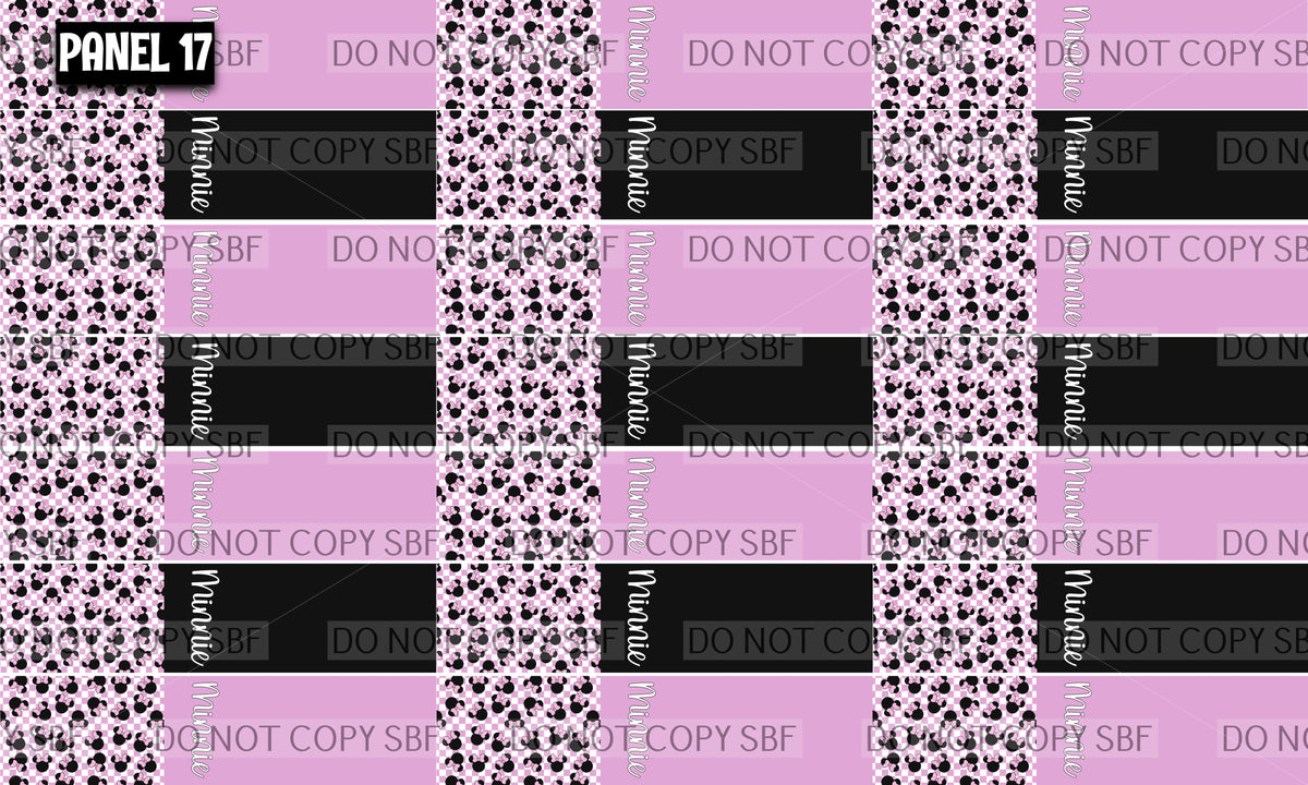Panel 17 – 21-1 Minnie Checker purple black printed fabric panel preview