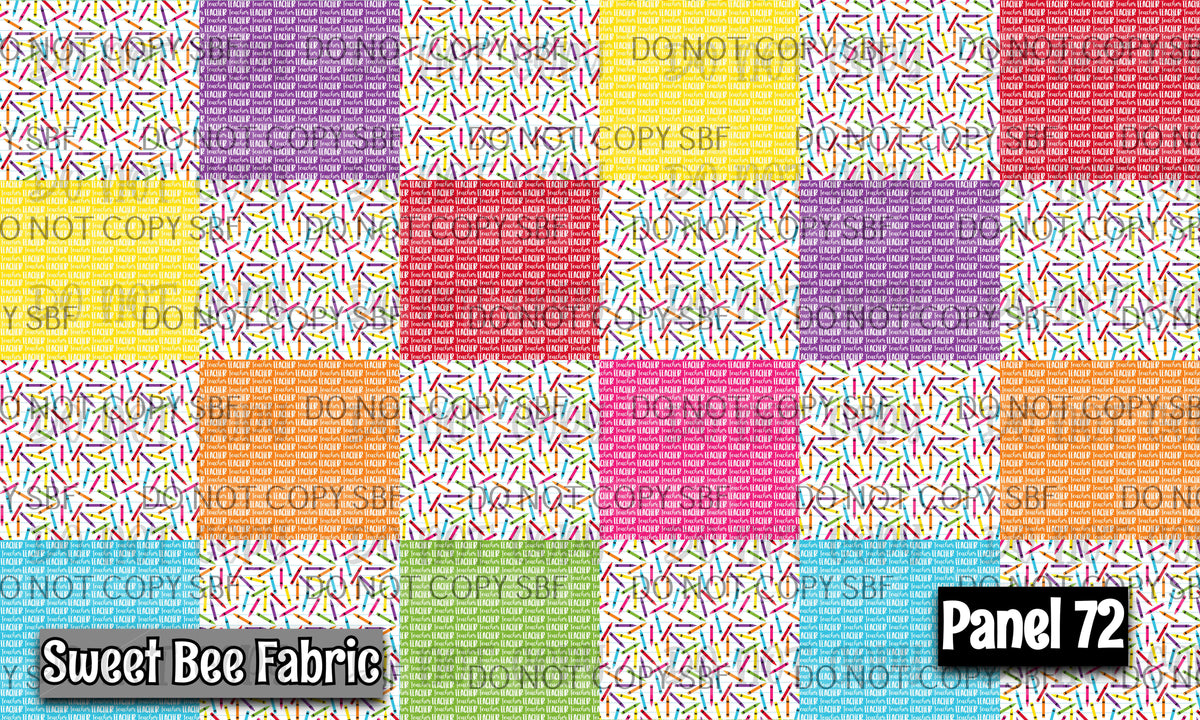 Panel 72 – Teacher Crayon Floral Twisted Headband printed fabric panel preview